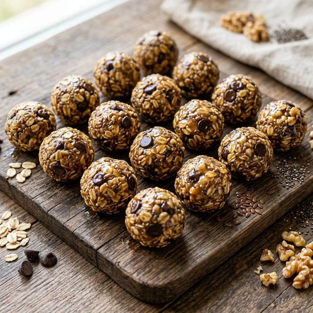 No bake energy balls made with nuts and dried fruit for a healthy snack