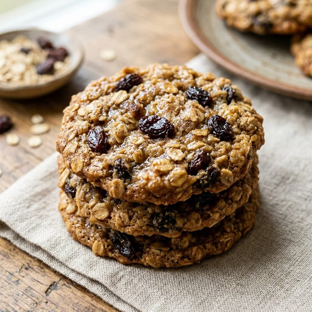 Delicious homemade oatmeal raisin cookies on a cooling rack