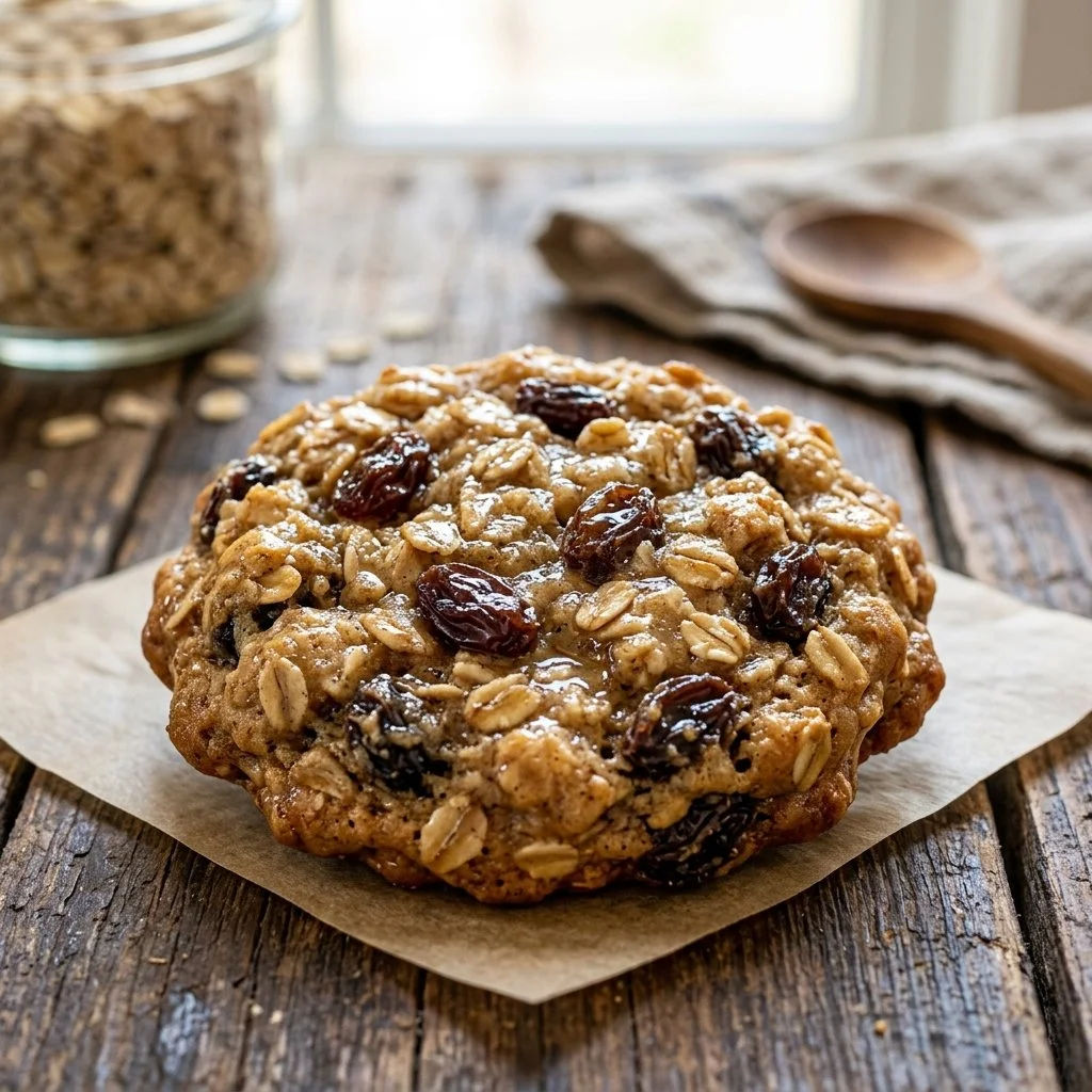 Delicious homemade oatmeal raisin cookies on a plate.