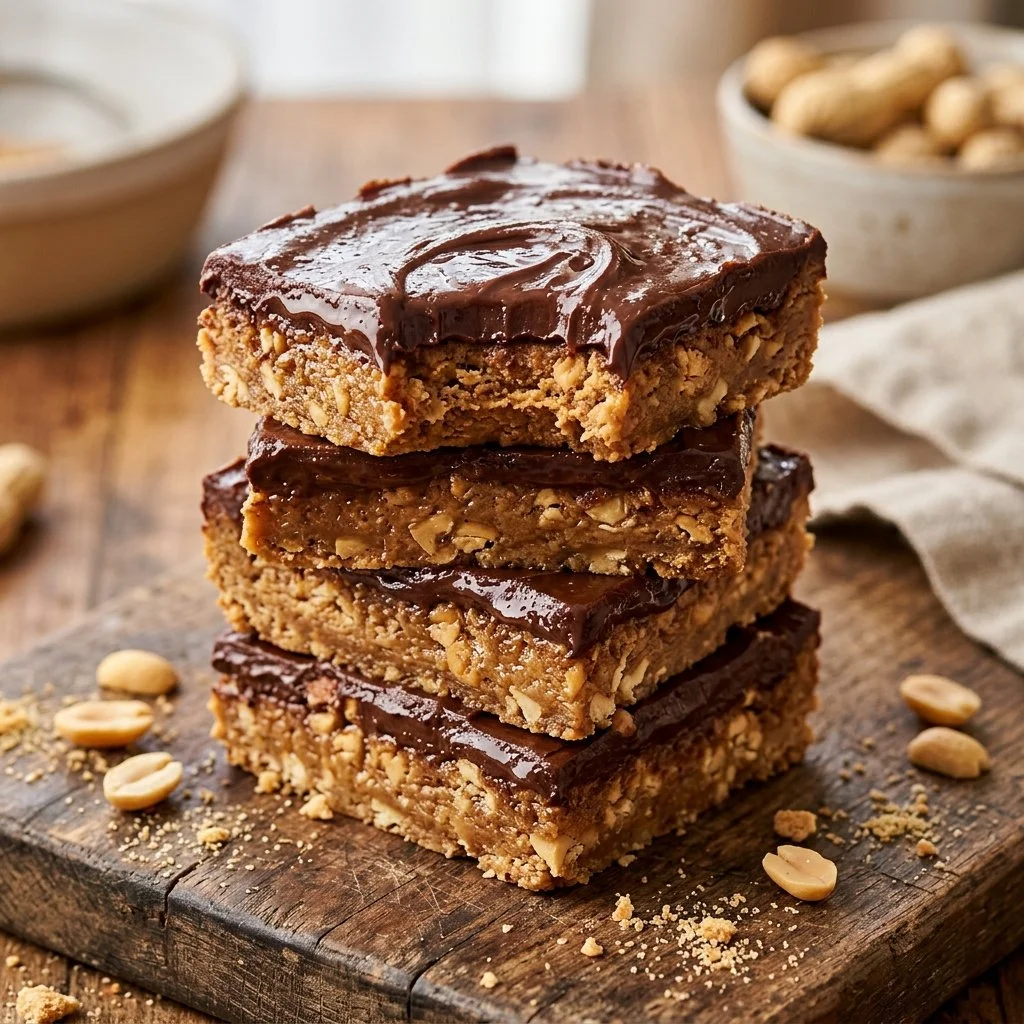 Delicious homemade peanut butter bars on a plate