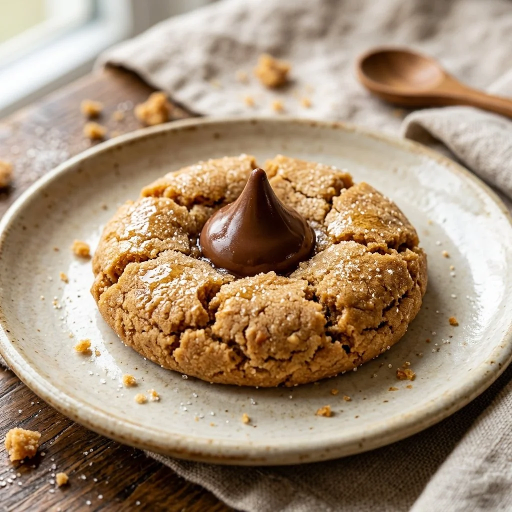 Delicious Peanut Butter Blossoms cookies with chocolate kisses on top.