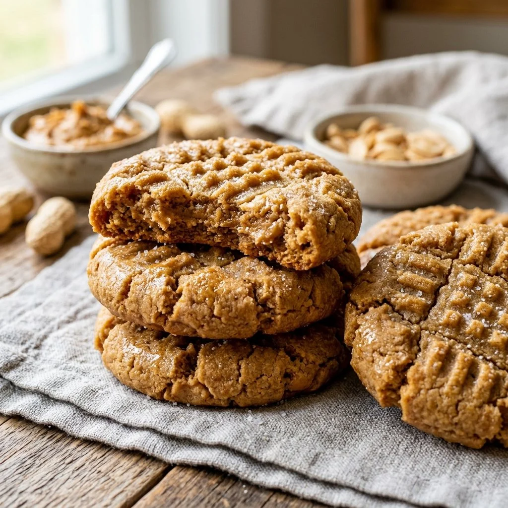 Delicious homemade peanut butter cookies on a baking tray