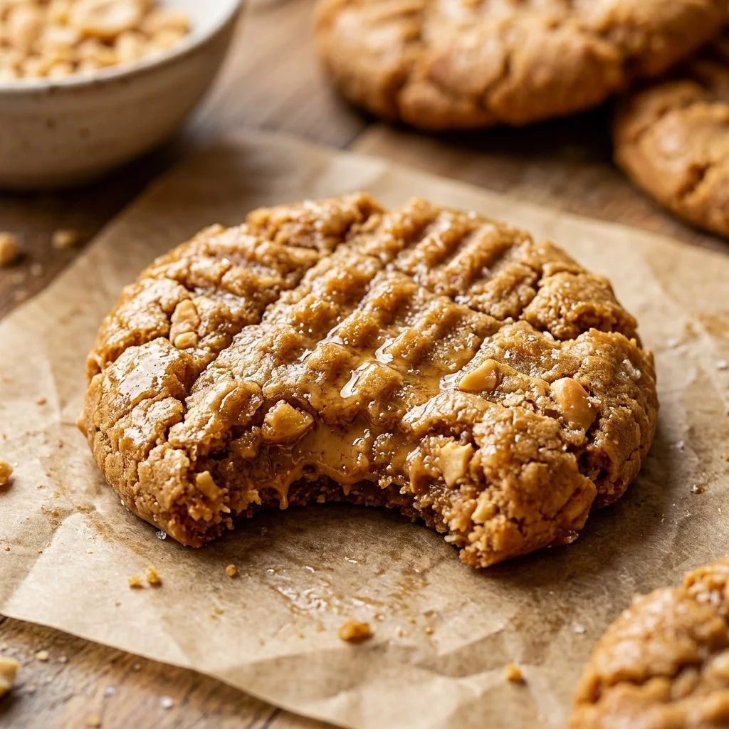 Freshly baked peanut butter cookies on a cooling rack