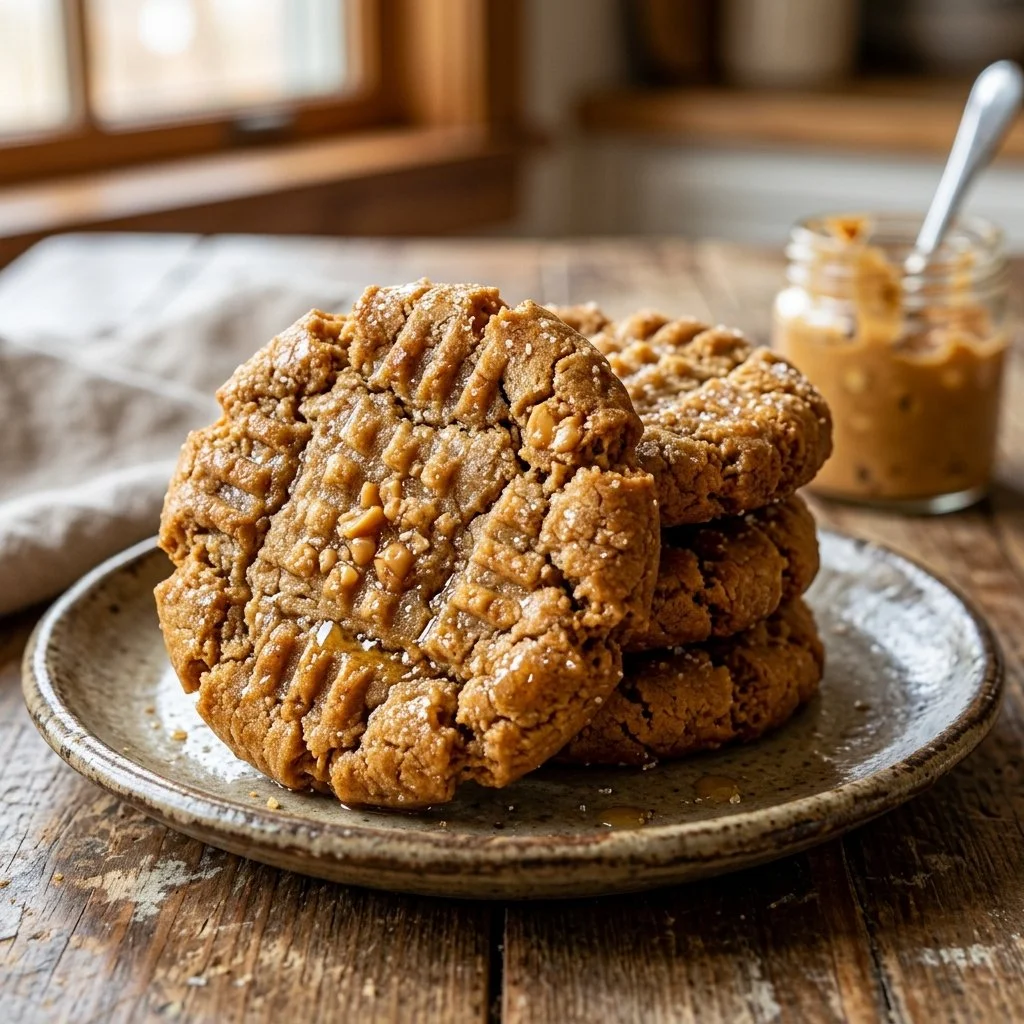 Freshly baked peanut butter cookies on a cooling rack