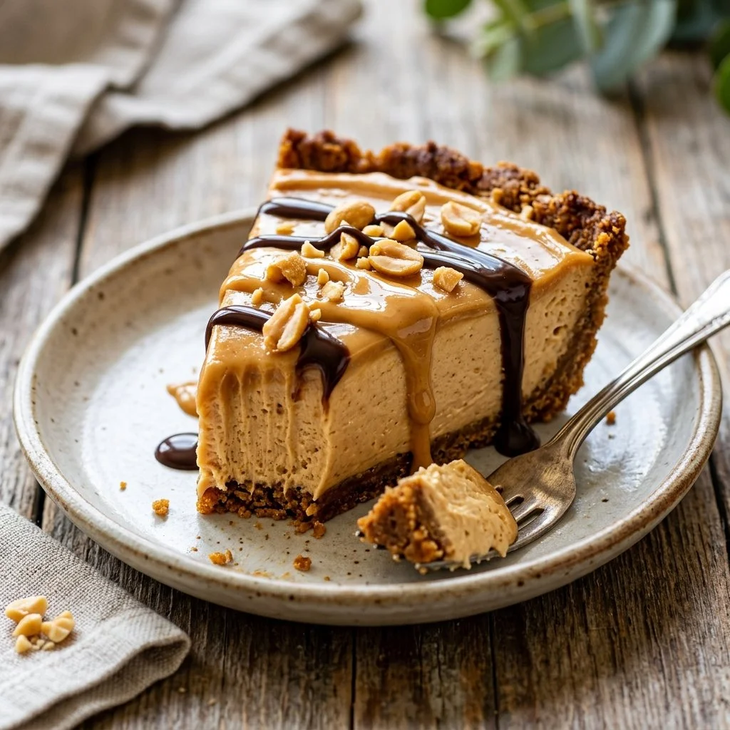Delicious homemade Peanut Butter Pie with a creamy filling and chocolate topping