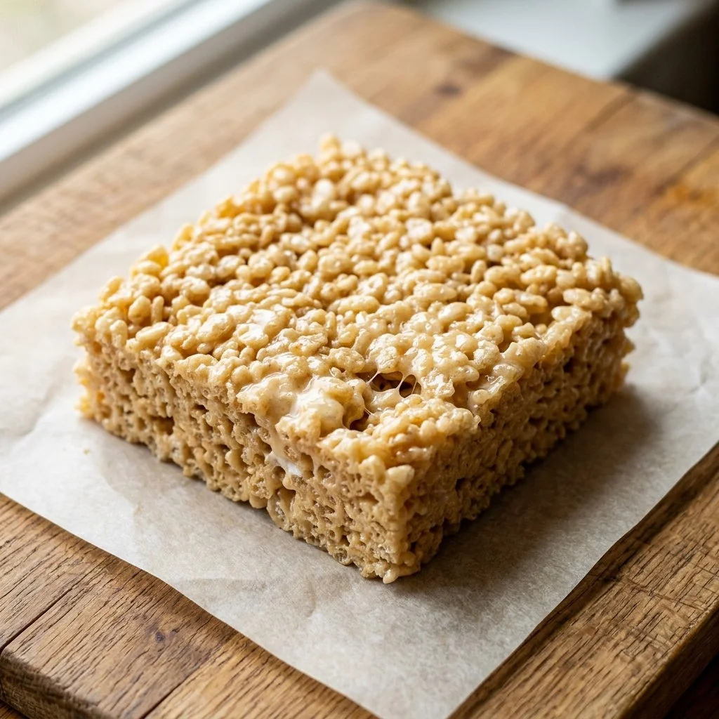 Delicious homemade Rice Krispie Treats made with marshmallows and crispy rice cereal.