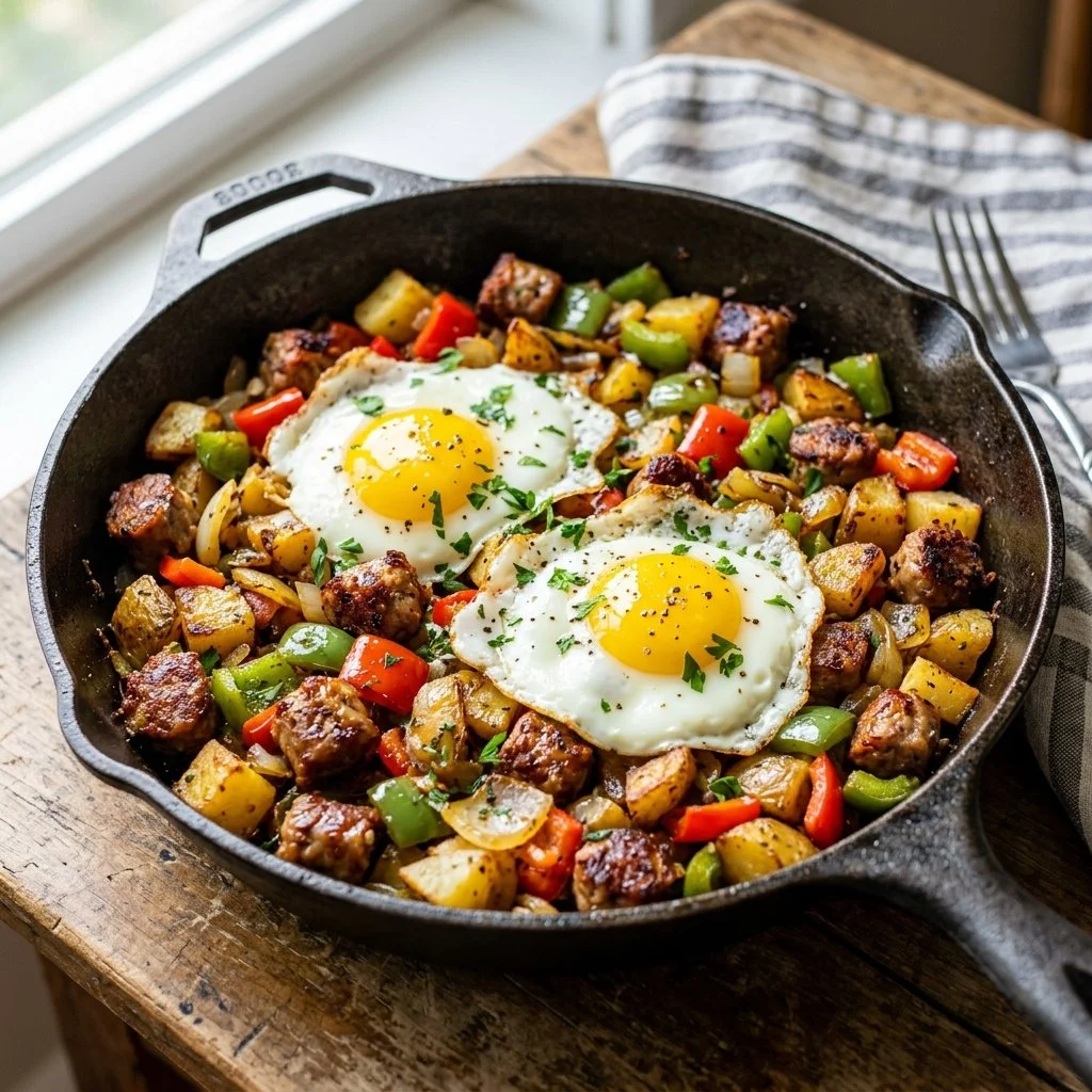 Sausage and Pepper Breakfast Hash served in a bowl with vibrant colors.