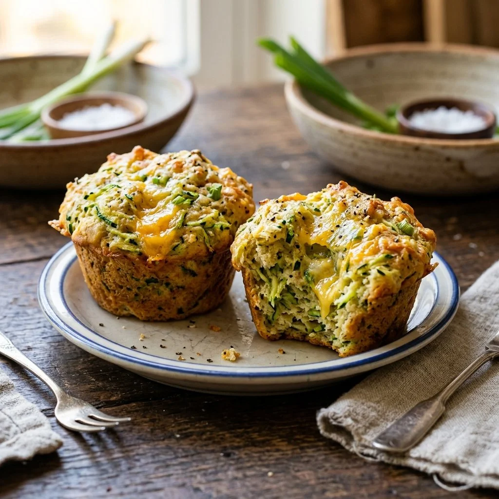 Savory zucchini breakfast muffins fresh out of the oven