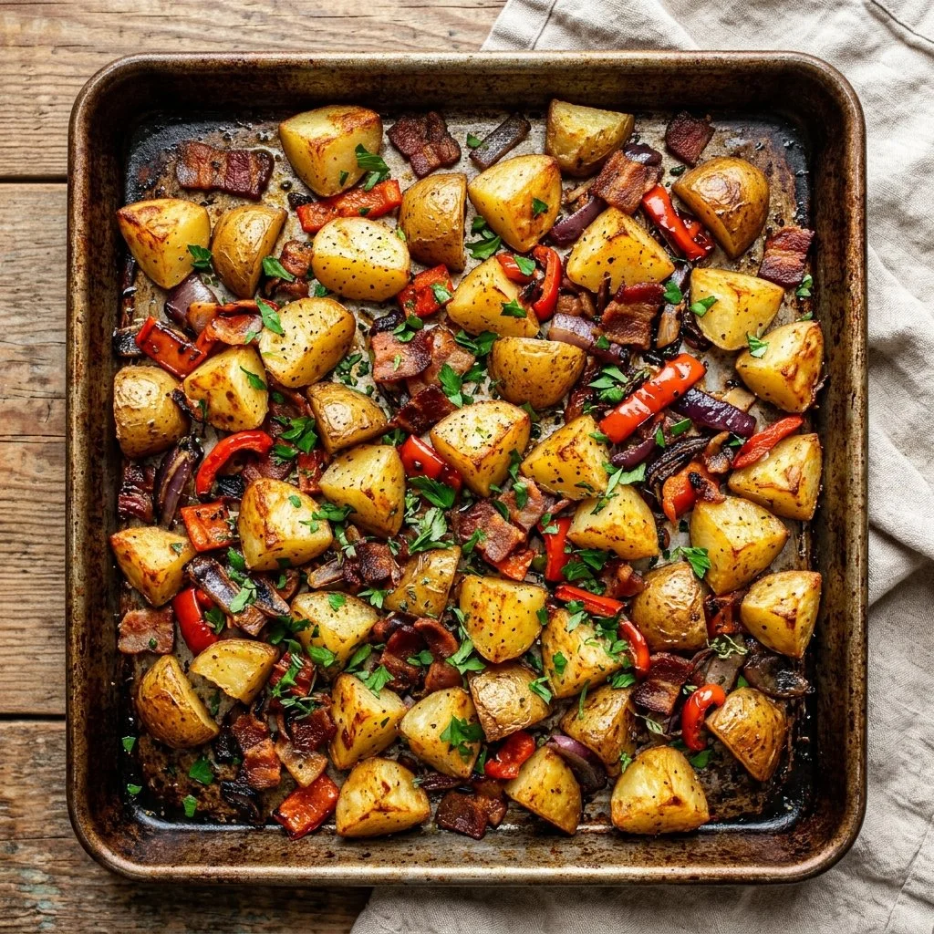 Sheet Pan Breakfast Potatoes, seasoned and roasted for a perfect breakfast dish
