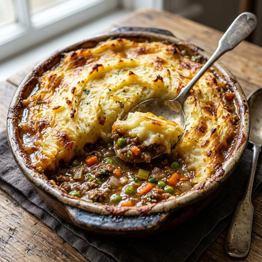 Delicious homemade Shepherd's Pie with mashed potatoes and savory filling
