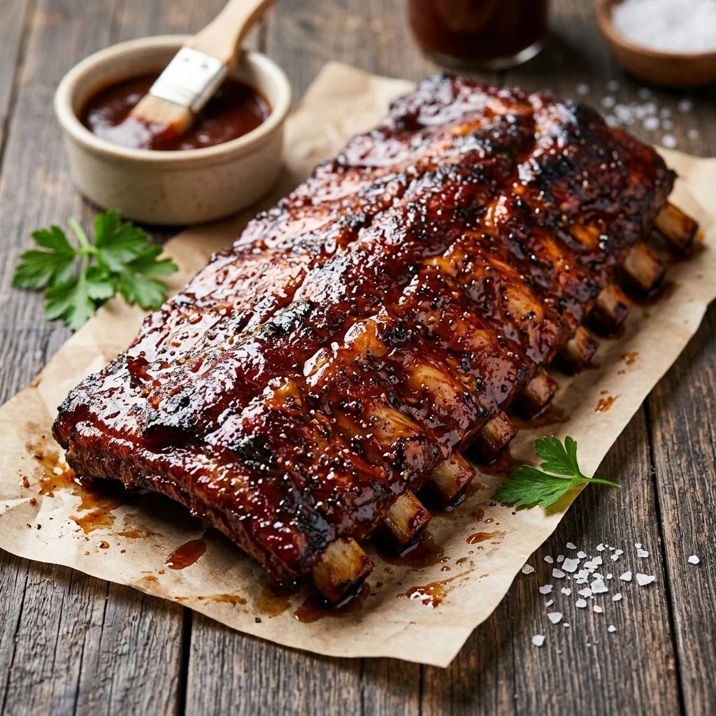 Deliciously smoked baby back ribs on a serving platter