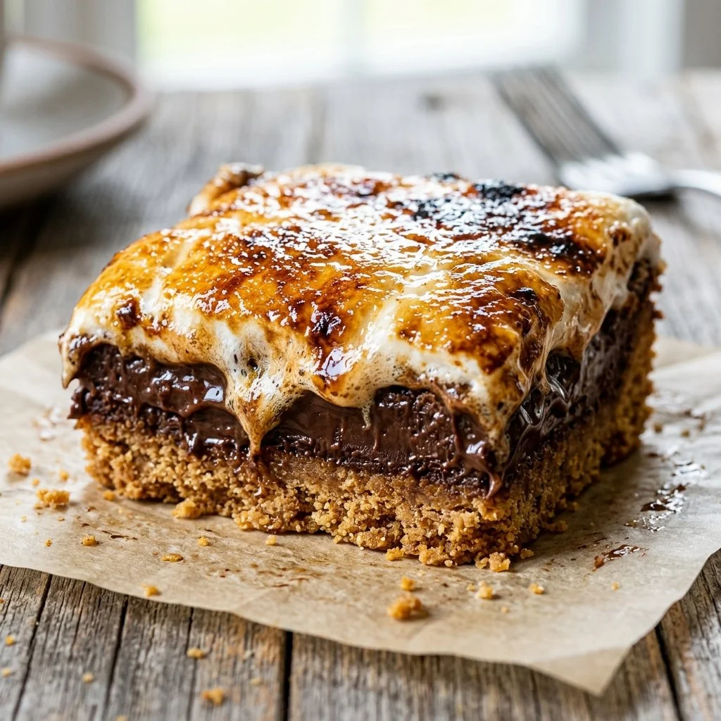 Delicious homemade S'mores Bars with chocolate and marshmallows.