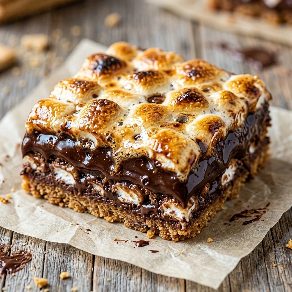 Delicious homemade S'mores Bars with chocolate and marshmallows.