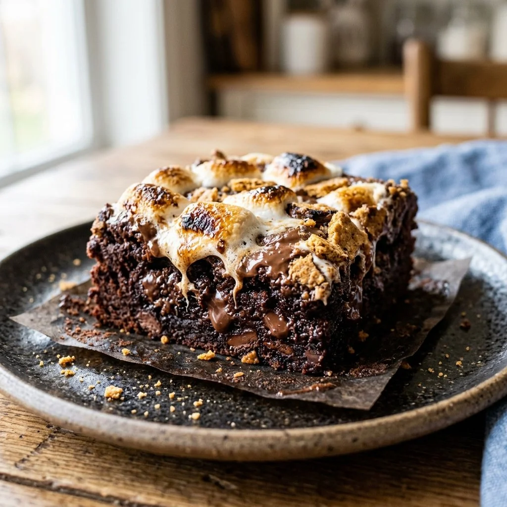 Delicious S'mores Brownies topped with chocolate and marshmallows