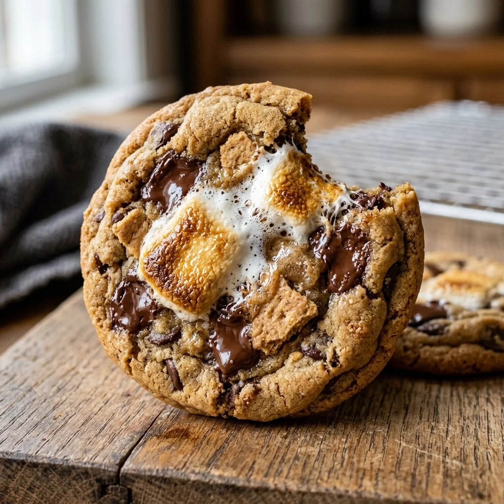 Plate of delicious homemade S'mores Cookies with chocolate and marshmallows