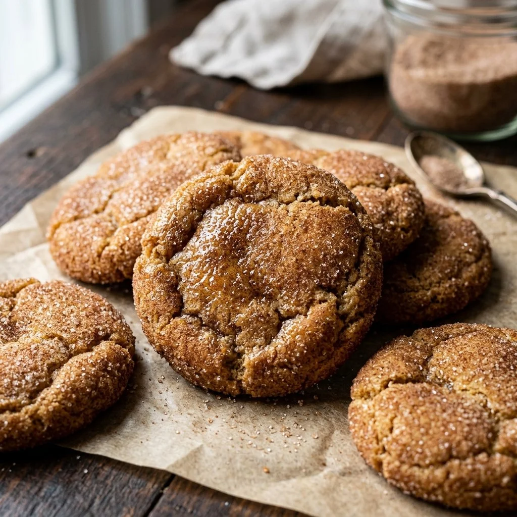 Delicious freshly baked snickerdoodle cookies with cinnamon sugar