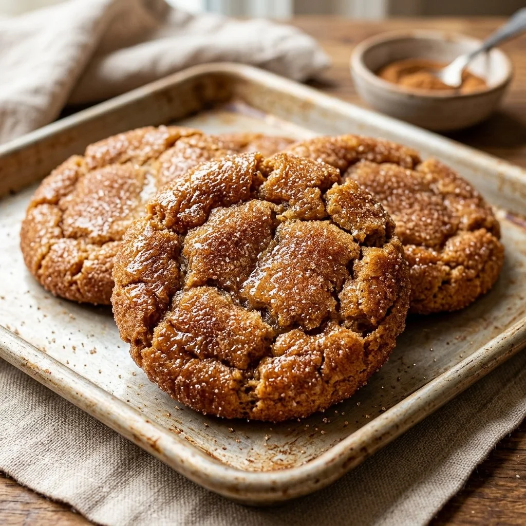 Freshly baked snickerdoodle cookies with cinnamon sugar topping