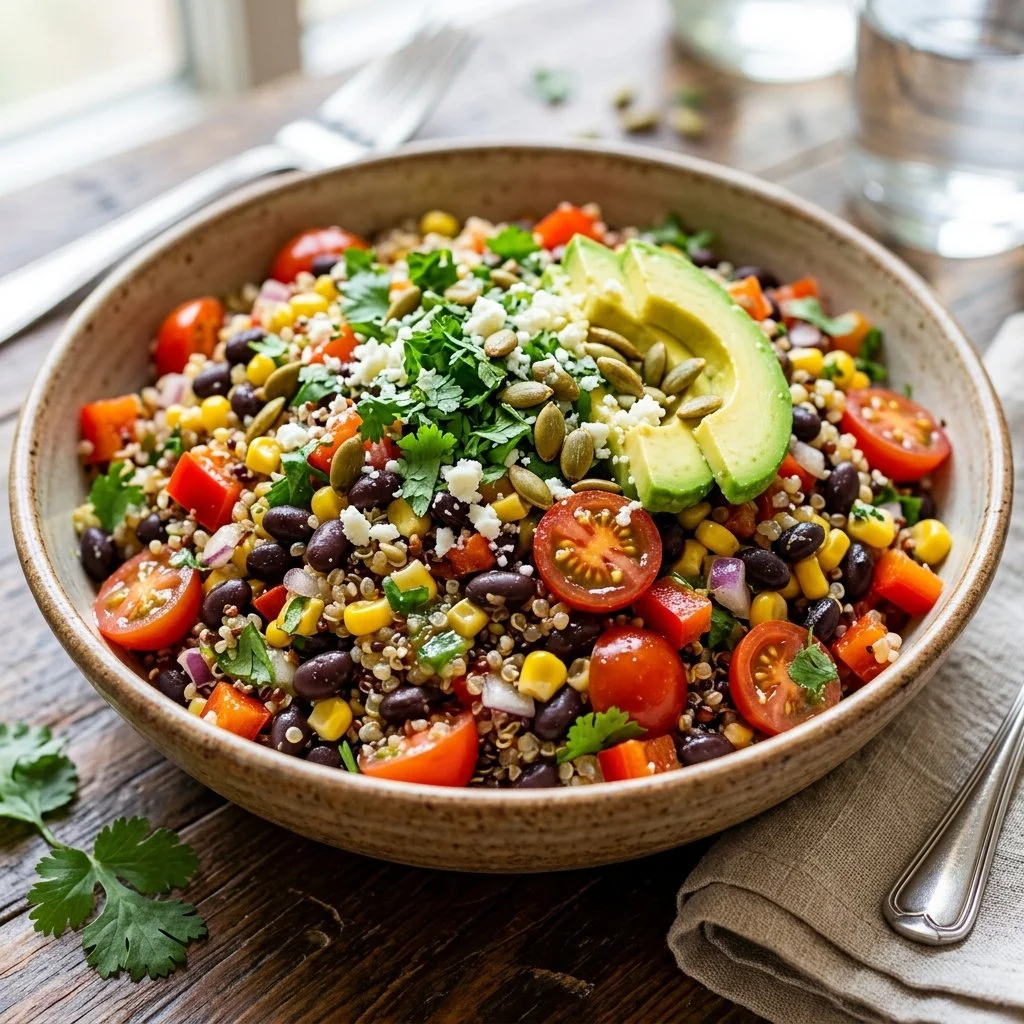 Southwest Quinoa Salad with fresh vegetables and spices in a bowl