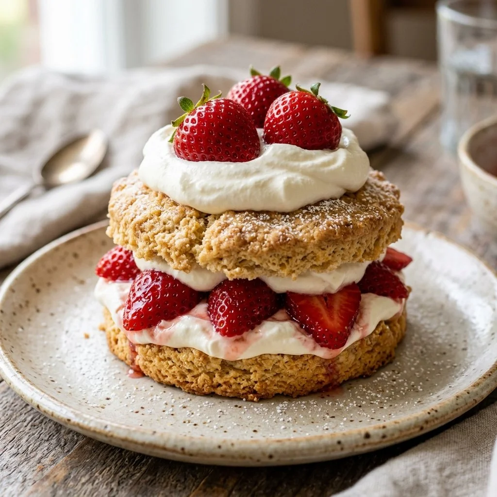 Delicious homemade Strawberry Shortcake with fresh strawberries and whipped cream