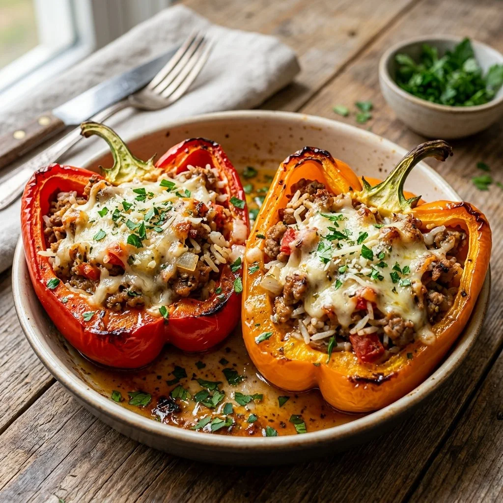 Turkish stuffed peppers filled with savory turkey and vegetables