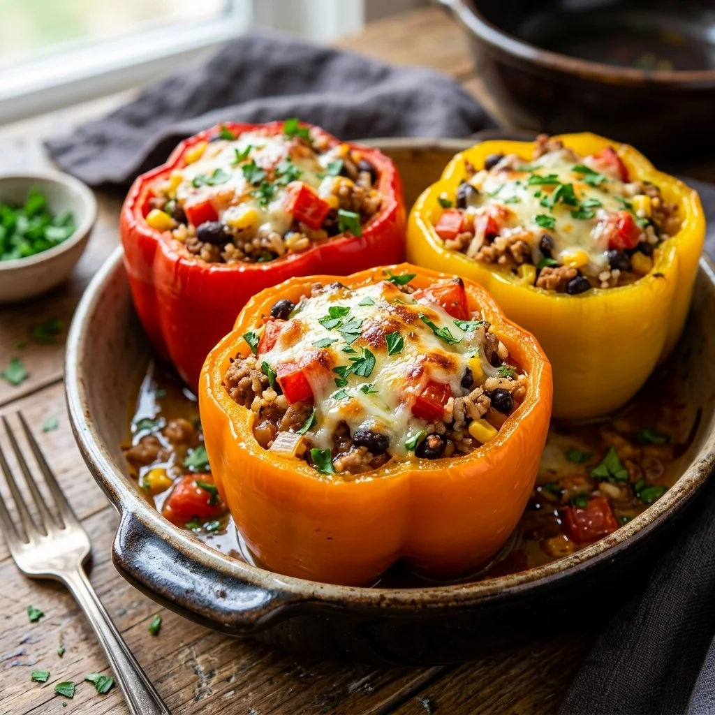 Healthy turkey stuffed peppers filled with flavorful ingredients