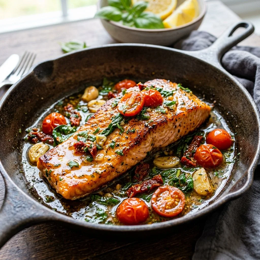 Delicious Tuscan Butter Salmon recipe with herbs and garlic