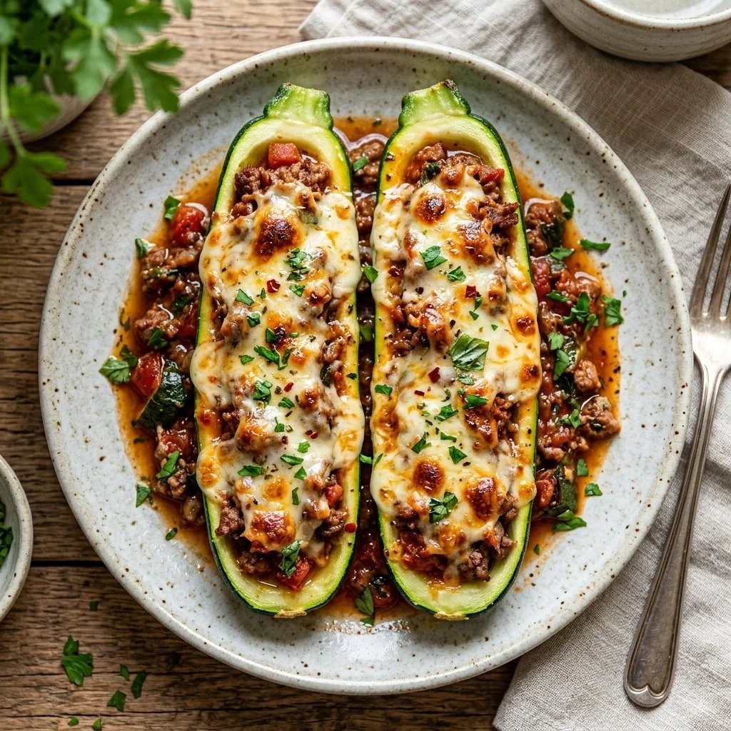 Delicious zucchini boats filled with savory ingredients ready to serve